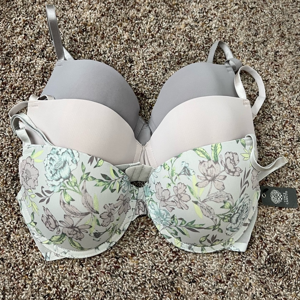 Vince Camuto Floral & Neutral T-Shirt Bra Set - 3 Pack, 34C